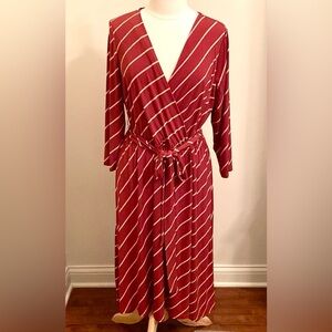 Lane Bryant Rust Red Cream Rope Print Faux Wrap Long Sleeve Jersey Dress 14/16